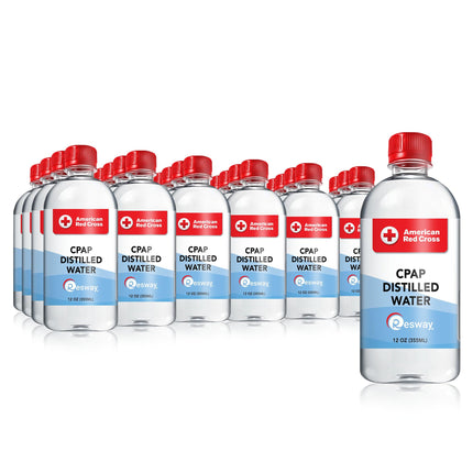 Resway American Red Cross Distilled Water | Travel Bottles for Resmed, Respironics Machines, Personal Humidifier | Medical Supplies for Vacation | Travel-Friendly, Clean | 12oz H2O (24 Pack)