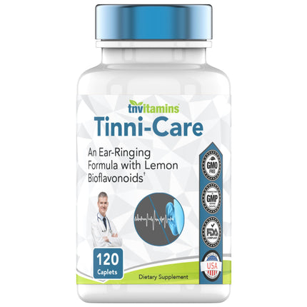 tnvitamins Tinni-Care Lemon Bioflavonoid Supplement an Ear Ringing Relief Formula that May Help with Ringing Over Time | 120 Caplets - Vitamins C, B1, B2, B6 & B12