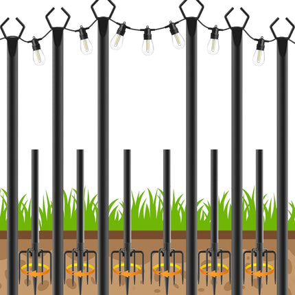 AHRLHR 6 Pack String Light Poles, Outdoor String Light Pole 10 ft Forked Metal Light Pole with Adjustable Outdoor Light Stand, Deck, Backyard, Garden, Wedding, Rustproof and Sturdy with Hooks.