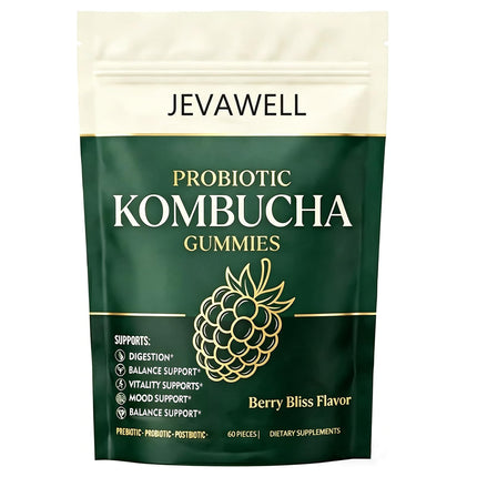 WUJECT Jevawell Kombucha Gummies - Joint SupportPrebiotics, Probiotics & Postbiotics, Digestive & Gut Health Support - Berry Flavor - 60 Gummies