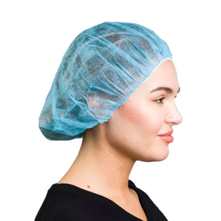 SAFEKO Unisex Polypropylene Bouffant Caps, 100 Count [BLUE | 21"]