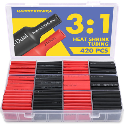 haisstronica 420PCS 3:1 Heat Shrink Tubing Kit 7 Sizes 3/32"-3/4" Black/Red