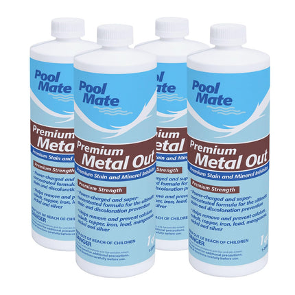 Pool Mate 1-Quart 4-Pack Premium Metal Out Stain and Mineral Inhibitor, Pool Metal Remover, Stain Remover, Made in USA