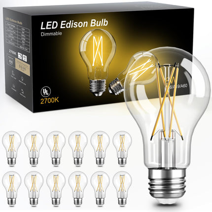 TJOY A19 LED Edison Light Bulb, E26 Dimmable Bulb, 60W Equivalent, 12 Pack