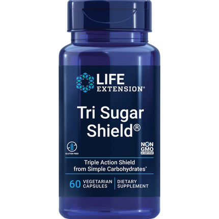 Life Extension Tri Sugar Shield®, Sorghum bran, White Mulberry, phloridzin Apple polyphenol, Three Botanical extracts Promote Healthy Glucose Metabolism, Gluten-Free, Non-GMO, Vegetarian, 60 Capsules