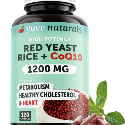 100% Natural Red Yeast Rice 1200 mg with CoQ10 100 mg, 2 in 1, Maintain Healthy Cholesterol Levels - 120 Veggie Capsules