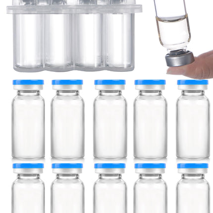 20ml Glass Vials - Self-Healing Injection Port, Sterile Empty Vials with Sealed Cap (10 Pack)