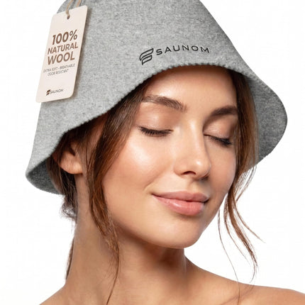 SAUNOM Premium Ultra Soft Grey Sauna Hat for Women and Men — 100% Natural Wool — Ultra Soft, Breathable, Itch-Free and Odor Resistant Sauna Cap