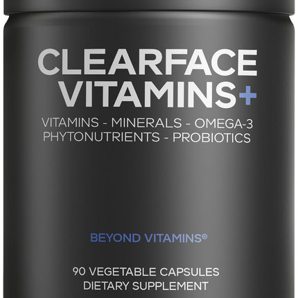 Codeage Clearface Pantothenic Acid, Niacin Supplement, Vitamins A, C, D3, E, Probiotics, Zinc, Riboflavin, Thiamin, L-Lysine HCL & Omega-3, Niacinamide, Skin Botanical Blend - Non-GMO - 90 Capsules
