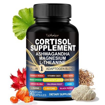 Cortisol Supplements for Women and Men - 16-in-1 Natural Cortisol Reducer with Magnesium, Ashwagandha & L-Theanine Blend, Stress Relief, Sleep Support & Daily Energy- Non-GMO Vegan