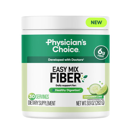 Physician's CHOICE Easy Mix Fiber for Digestive Health & Regularity - No Grit - Daily Prebiotic Soluble Fiber Powder Supplement for Women and Men - Cucumber Lime - 30 Servings