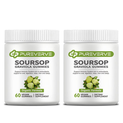 Soursop Graviola Gummies, Pureverve Max Strength Soursop Leaves Extract with Sea Moss & Zinc for Cell Support & Regeneration, Immunity, Liver and Antioxidant, Sugar/Gluten Free, Vegan - 120 CT, 2 Pack