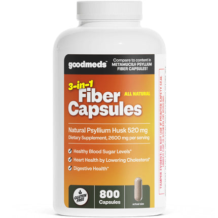 GoodMeds Psyllium Husk Fiber 520mg Capsules Supplement Soluble Dietary Colon Support for Women and Men, Restore Digestive Regularity and Balance (800 Count)