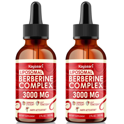 Liposomal Berberine Supplement - 3000mg Berberine Complex Activating AMPK, Liquid Drops with Ceylon Cinnamon, Green Tea, Bitter Melon, Turmeric and Prebiotic Blend-for Women & Men - 4 FL OZ