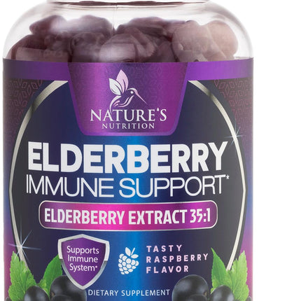 Elderberry Immune Support Gummies - Elderberry Extract Sambucus Nigra - Black Elder Berry Vitamin Supplement - Natural, Daily Immune Support Kids & Adults Love - Delicious Berry Flavor - 120 Gummies