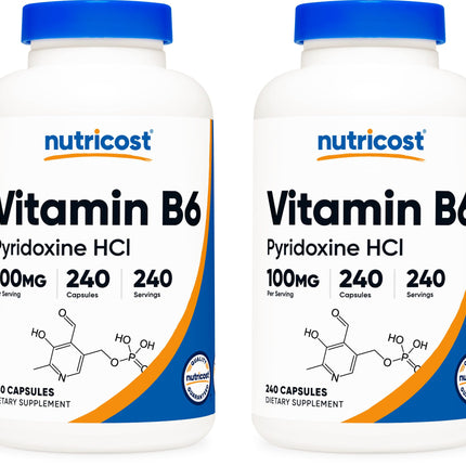 Nutricost Vitamin B6 (Pyridoxine HCl) 100mg, 240 Capsules (2 Bottles)
