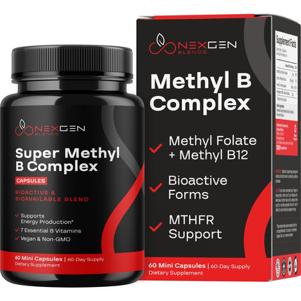 Methylated B Complex Vitamin Supplement - Bioactive Methyl B Complex with 5-MTHF Methyl Folate & B12 Methylcobalamin for Brain Heart Energy & Homocysteine Support - Super Vitamin B Complex - 60 Caps