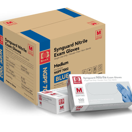 Basic Medical Blue Nitrile Exam Gloves - Latex-Free & Powder-Free - NGPF 7002 (Case of 1,000), Medium