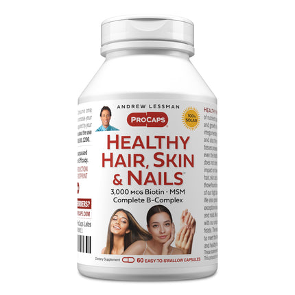 ANDREW LESSMAN Healthy Hair, Skin and Nails 60 Capsules - 3000 mcg High Bioactivity Biotin, B-Complex. Promotes Beautiful Skin, Strong Nails. No Additives Hair Growth Vitamins Biotin Supplement