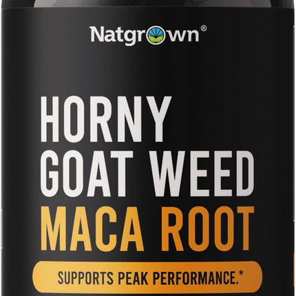 Natgrown Horny Goat Weed and Maca Root Extract Supplement for Men & Women (Epimedium Extract, Hornygoatweed) Vegan Capsules -120 Ct
