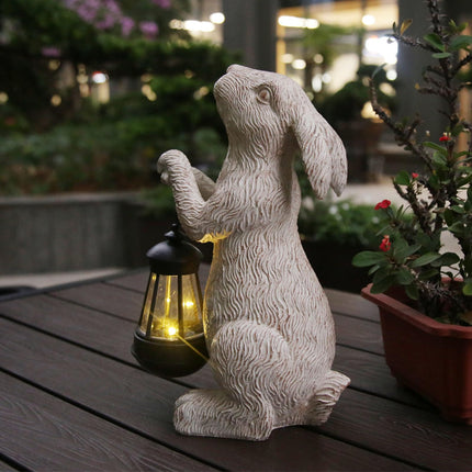 REYISO Garden Statues Rabbit with Solar Lights- Bunny Figurine Outdoor Rabbit Fall Decor for Home Lawn,Balcony-Yard Art Garden&Patio Whimsical Decor,Unique Housewarming&Birthday Gifts for Women Mom