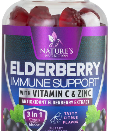 Elderberry Immune Support Gummies - 3X Strength Sambucus Elderberry Gummy with Vitamin C, D3 & Zinc - Nature’s Black Elderberry Extract - Immune Support Supplement for Adults & Kids - 120 Gummies