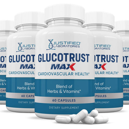 Justified Laboratories (5 Pack) Glucotrust Max 1295MG Formula Supplement Pills 300 Capsules