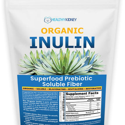 Organic Inulin Powder (16oz/1lbs) Gentle Agave Inulin Prebiotic Soluble Fiber Supplement for Digestive Support, Gut Health, Vegan Baking, Smoothies & Drinks
