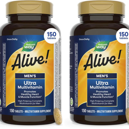 Nature's Way Alive! Men's Daily Ultra Multivitamin, High Potency Formula, Promotes Heart & Muscle Function*, with Methylated Vitamin B12, Gluten Free, 150 Tablets, (Pack of 2)