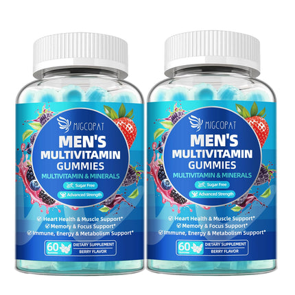 Migcopat 2-Pack Multivitamin for Men, Mens Multivitamins Gummies w/Omega-3, Probiotics, Inositol, Folate, Male Support Blend, Vitamins A, C, D, E, B - Support Heart, Brain, Muscle, Energy, Sugar-Free