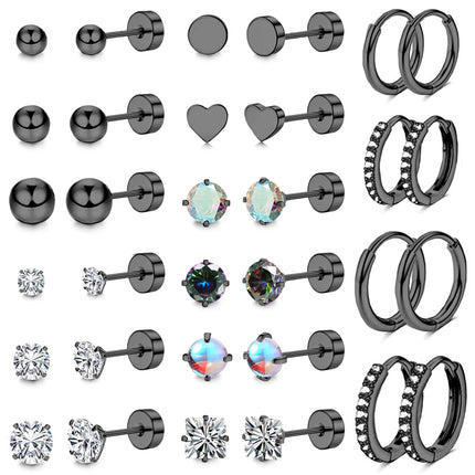LOFITOR Hypoallergenic Surgical Steel Flat Back Earrings Set for Women Men