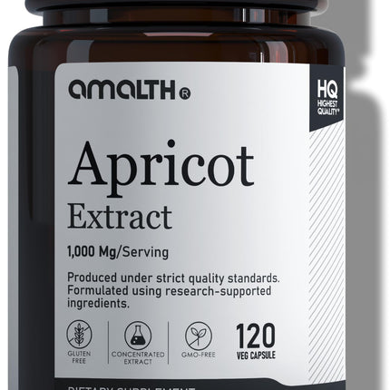 AMALTH Apricot Extract Supplement Capsules (25:1) 120 Capsules 500mg per Capsule, 1000 mg Servings (Pack of 1) (Herbal, Vegan, Non-GMO and Gluten Free)