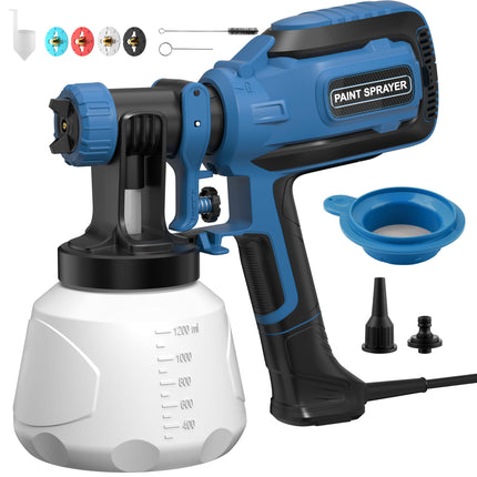 Paint Sprayer, HVLP Spray Gun with Cleaning & Blowing Joints, 4 Nozzle Sizes & 3 Spray Patterns, Easy to Clean, for Furniture, Cabinets, Decks, Walls, Doors, DIY Projects, etc.