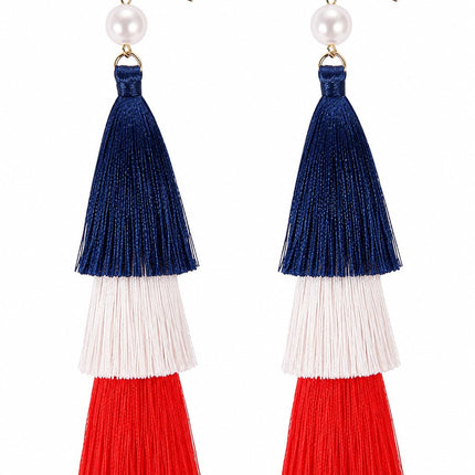 Zealmer Womens Real Gold Plated Long American Flag Earrings 4th of July Dangle Earrings Jewelry for Women