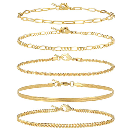 AOZEL Plus Size Gold Anklets Set Large Ankle Bracelets for Women Waterproof Non Tarnish 12 inch