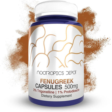 Nootropics Depot Fenugreek Extract Capsules | 500mg | 60 ct | 3% Trigonelline, 1% Protodioscin | Trigonella foenum-graecum | Mood, Fitness, & Metabolic Function