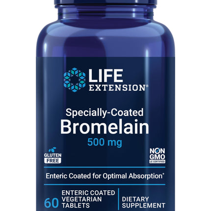 Life Extension Specially-Coated Bromelain, Pineapple Extract, Joint Health, Joint Comfort, Vegetarian, Gluten-Free, Non-GMO, 500 mg, 60 enteric-Coated Tablets