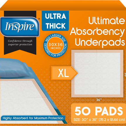 Inspire XL 30 x 36 Ultra 100 Grams Super Absorbent Bed Pads for Incontinence (25)