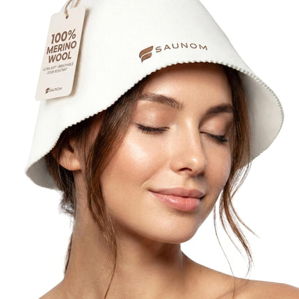 SAUNOM Premium Ultra Soft Sauna Hat for Women and Men — 100% Merino Wool — Ultra Soft, Breathable, Itch-Free and Odor Resistant Sauna Cap — Ideal Banya Hat