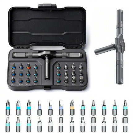 2026 New Tools 24 in 1 Magnetic Ratchet Screwdriver Set, Multi Bit DIY Magnetic Screwdriver Set with Detachable Ratchet Handle, Portable Precision Repair Tool Kit for Furniture, Electronics, Bicycle