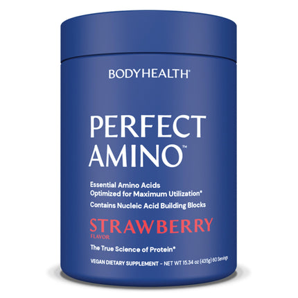BodyHealth PerfectAmino Powder - BCAA and EAA Powder for Pre and Post Workout - Amino Acid Energy Drink for Men and Women to Support Lean Muscle and Recovery - Strawberry - 120 Servings
