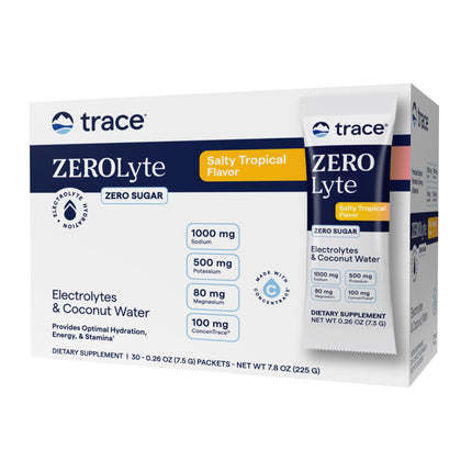 Trace Minerals ZeroLyte Salty Tropical Flavor - Sugar Free Electrolyte Drink Mix - Supports Hydration, Energy, Stamina - Ancient Sea Salt, Full Spectrum Minerals, Coconut Water - 30 Packets