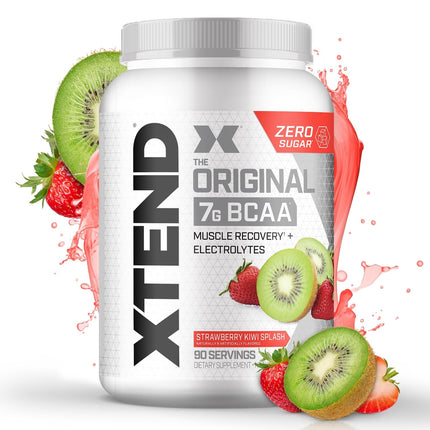 Xtend Original BCAA Powder, 7g BCAAs and 2.5g L-Glutamine for Muscle Recovery Hydration and Lean Muscle, Sugar Free Intra and Post Workout Drink with Electrolytes, Strawberry Kiwi Splash, 90 Servings
