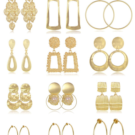 Tornito 12 Pairs Clip on Drop Earrings Leaf Round Square Trapezoid Rectangle Hoop Geometric Drop Dangle Statement Earrings Lightweight Clip on Earrings Non Piercing Set for Women Gold Tone
