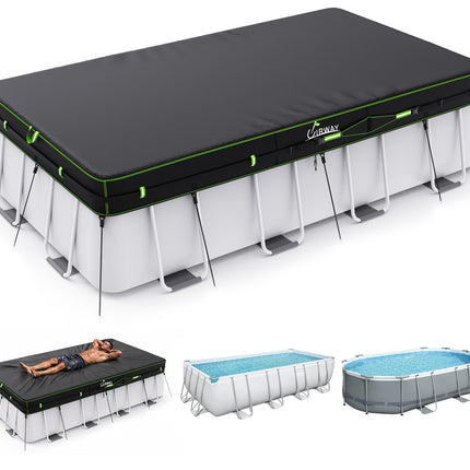 UIRWAY 500D Pool Cover 9x18FT Rectangular [2026 Upgraded Heavy Duty Fabric] Solar Pool Covers for Above Ground Pools, Swimming Pool Covers Including Windproof Straps and Luminous Ground, UV Resistant