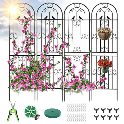 YOBAZAN Metal Garden Trellis, 86.7" H x 19.7" W Black Coated Wire Lattice Panel, Sturdy Plant Support for Climbing Roses Vines Cucumbers Vegetables Outdoor Patio Yard (4 Packs)