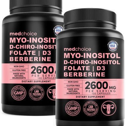 14-in-1 Women’s Inositol Complex Supplement – 40:1 Myo & D-Chiro Inositol with Folate, Vitamin D3, Zinc, Magnesium & Botanicals for Hormone & Feminine Wellness Support – (120 Capsules) (Pack of 2)