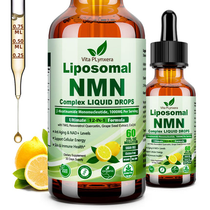NMN Supplement Liquid Drops, Ultimate 12-in-1 NMN Beta 1000mg w. Quercetin TMG Resveratrol Coq10 Astaxanthin for Anti Aging Energy & Immune, NMNH Alternative Liposomal High Absorption For Women Men