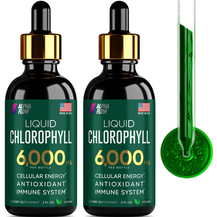 [2 Pack] Chlorophyll Liquid Drops 6000MG – Natural Liquid Chlorophyll Drops for Detox, Energy, Skin – Internal Deodorant – Vegan Chlorophyll Liquid Drops for Kids & Adults – US-made, Non-GMO - 4 Fl Oz