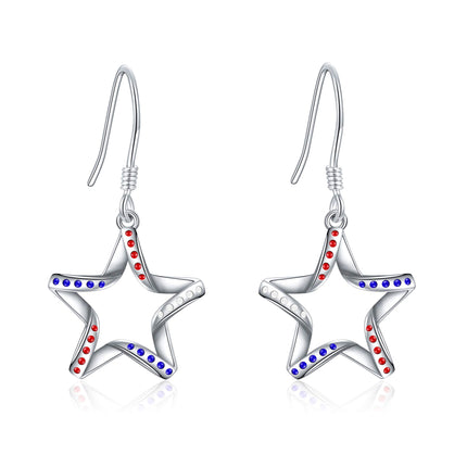USA Flag Patriotic 925 Sterling Silver Star Earrings for Women
